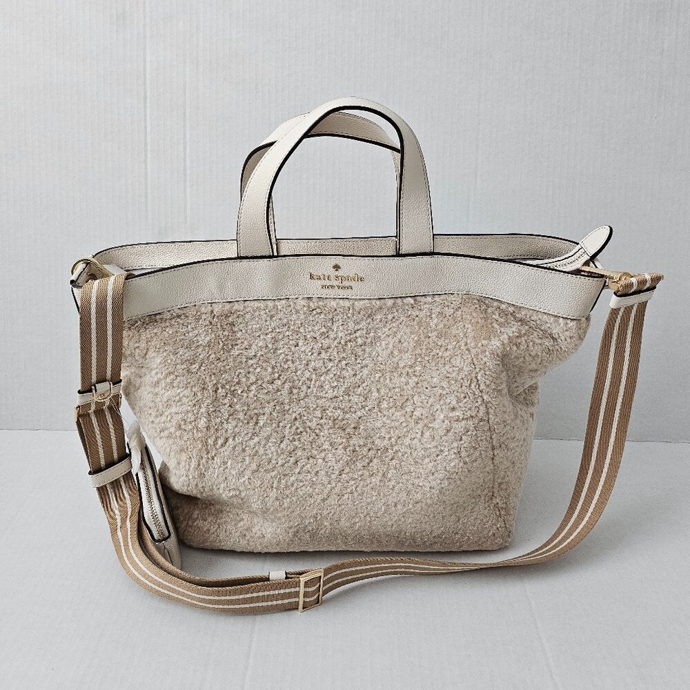 Women's Kate Spade Rosie Satchel Tote Faux Shearling Fur Bag Natural Color